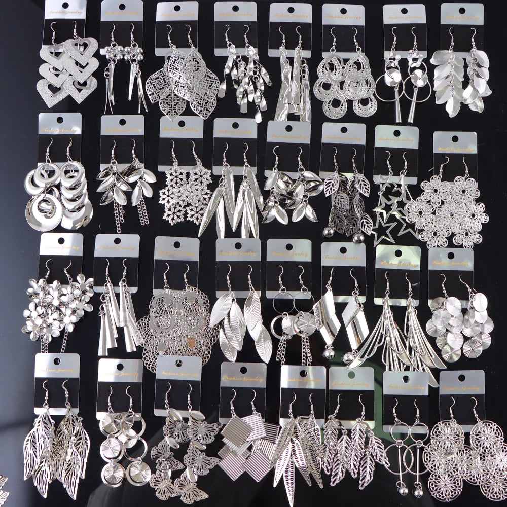10 Pair/Lot Fashion Shiny Trendy Geometric Pendant Hook Earrings for Women. Star/Heart/Mixed Styles Dangle Jewelry