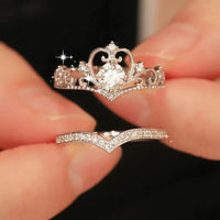 Crystal Crown Ring Set, 2 Pieces, Stainless Steel
