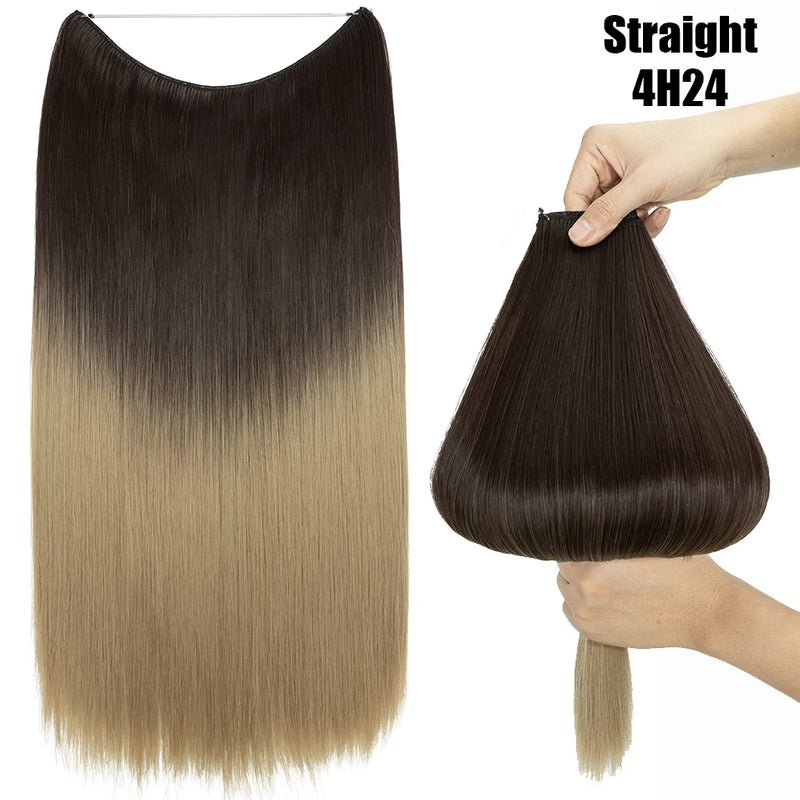 Synthetic 20 Inch Invisible Wire, No Clip-In, Hair Extensions, Fish Line Hairpieces/Hair Extensions Fake Hair For Women