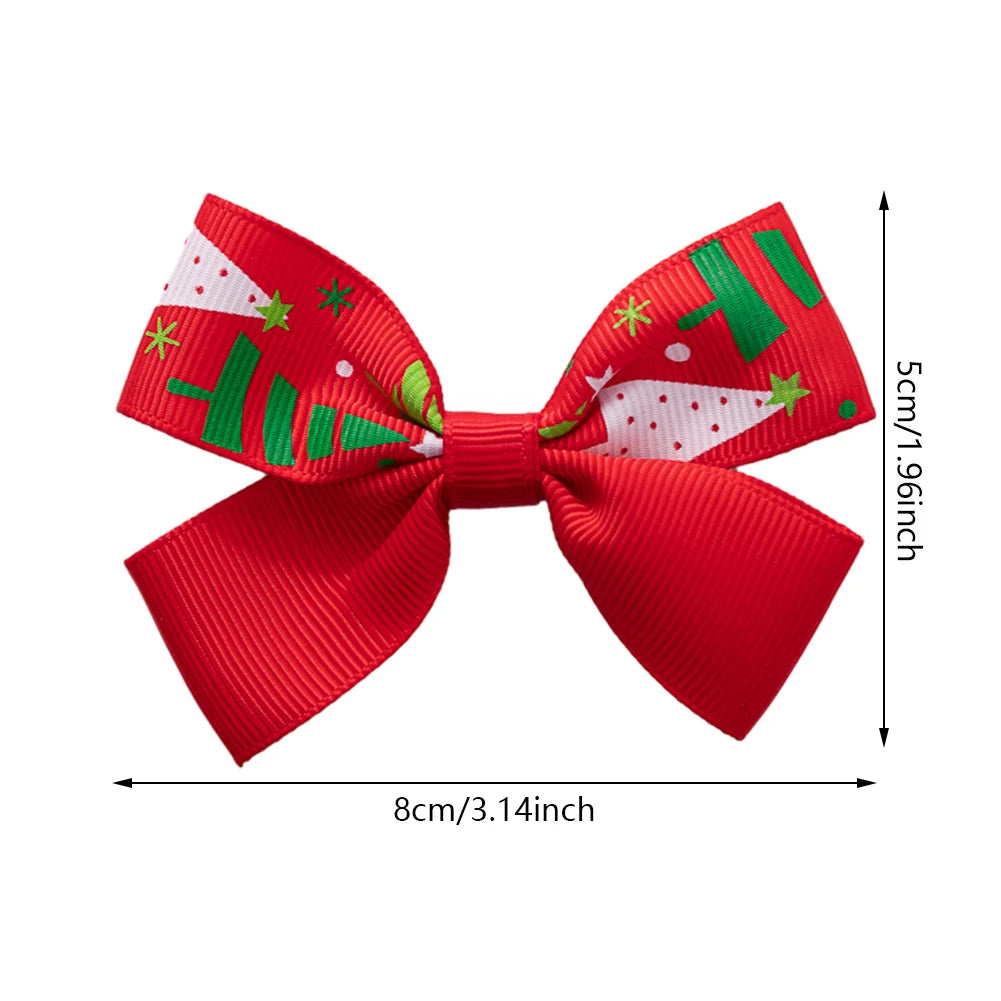 10Pcs/Lot Christmas Baby Girl Hair Clip Ribbons. Santa Claus/Gift Socks/Under Tree Hair Bows