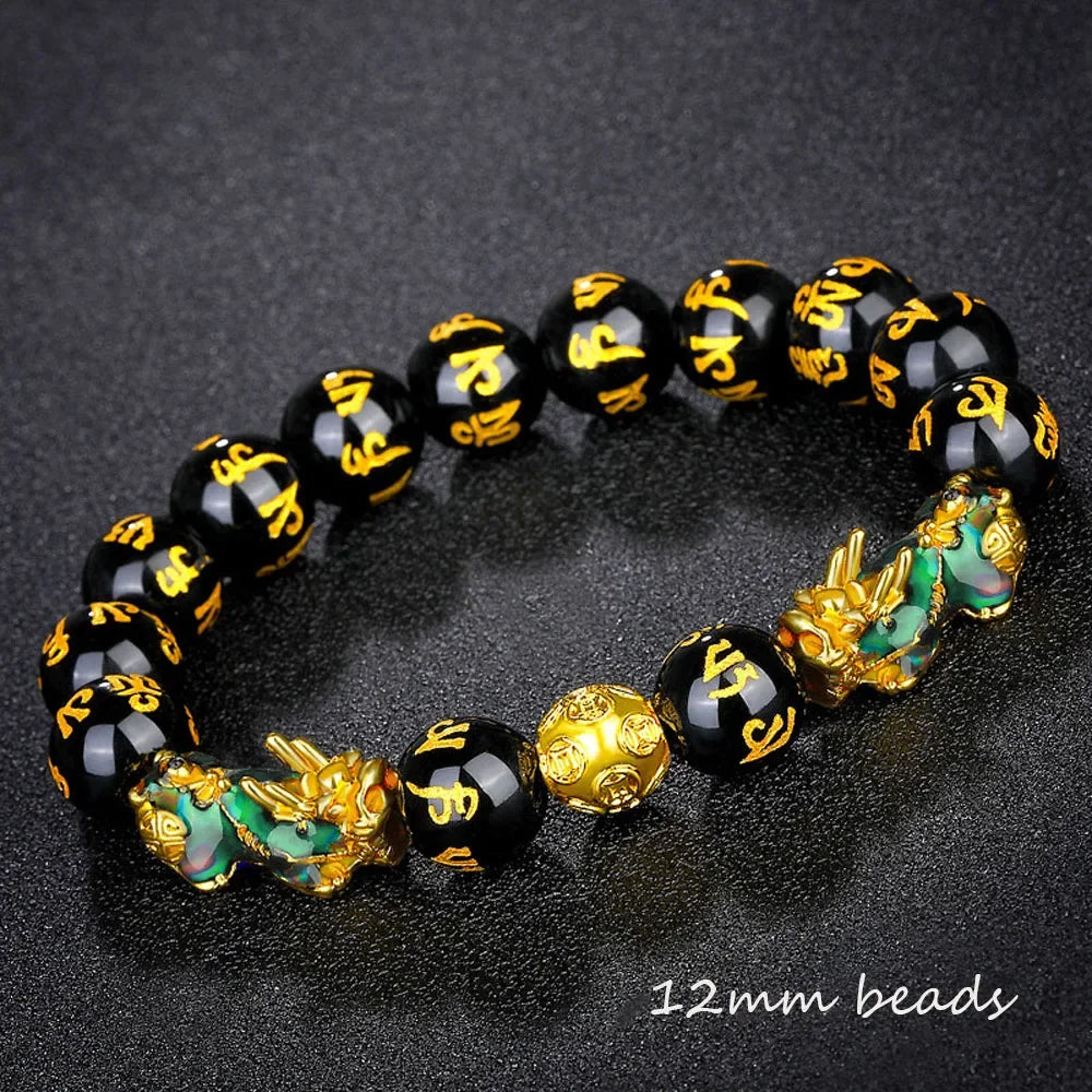 Fashion Jewelry - Obsidian Stone Beads (Attract Wealth) Feng Shui Good Luck Bangle Bracelets