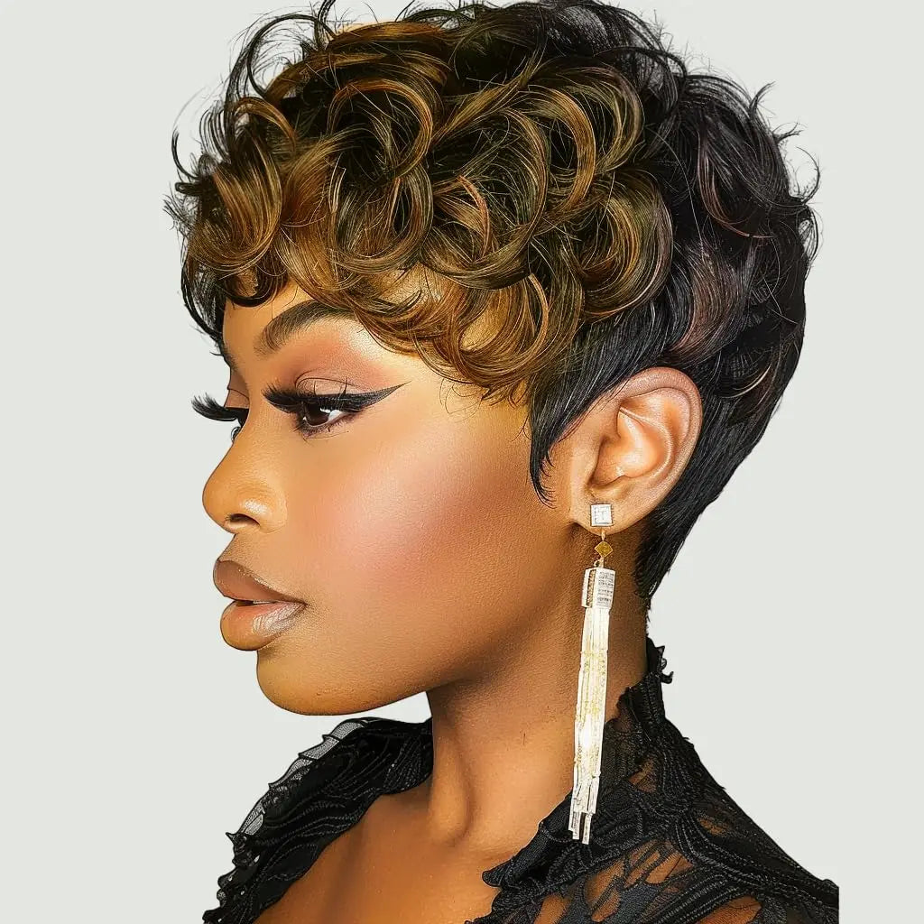 Short Curly Layered Synthetic Wig for Women - Natural Wave Shape