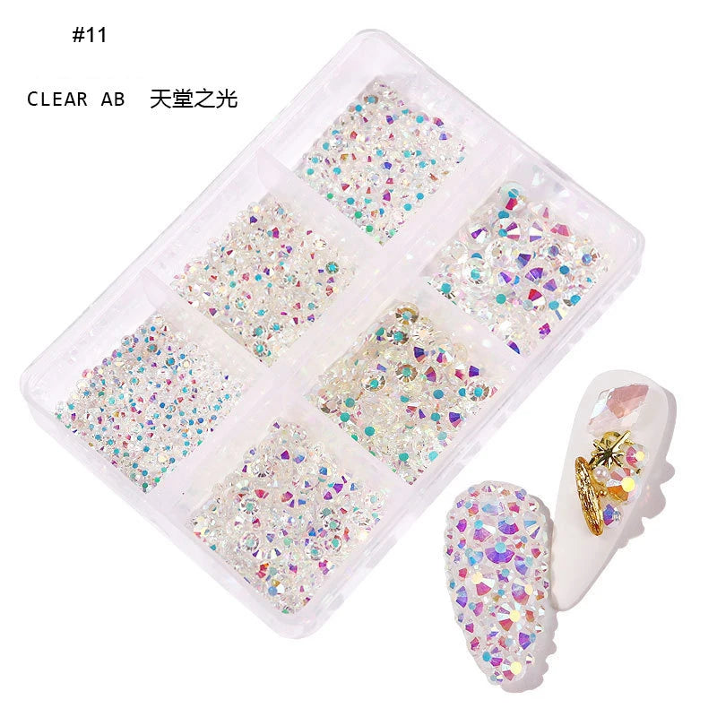 12Gird Box Multi Size AB/Colorful Non-Hotfix Rhinestones Flatback Crystal Diamond Gems 3D Glitter Nail Art Luxurious Decorations SWEET T 52