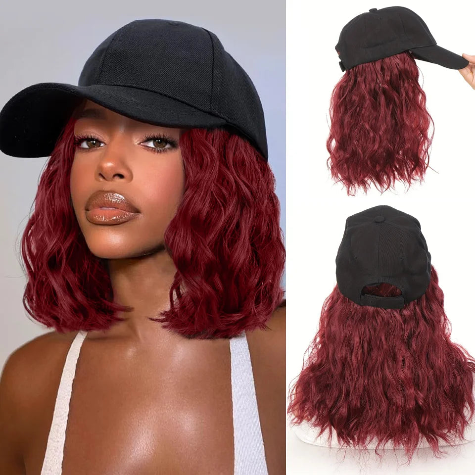 LUPU Synthetic Hat Wig for Women Wig Cap with Curly Hair Extensions Hat with Hair Wave Adjustable Baseball Hat Wigs Sweet T 52