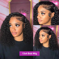 No Glue Deep Wave Lace Frontal Wigs for Women - 13x4/7x5 Glueless Bob Wigs, Curly Human Hair Wigs, 250 Density, Ready to Wear