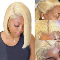 613 Short Blonde Human Hair Lace Front Wigs for Women, 13x6 HD Transparent, 200% Density