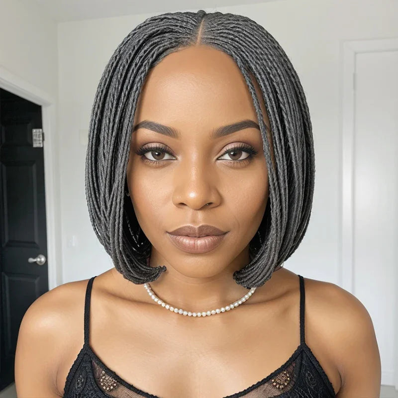 Glueless 5x5 Lace Bob Wig Salt Pepper Braided Hairstyles Wigs Micro Senegalese Twists Wig Human Hair Wigs For Black Women Sweet T 52