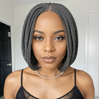 Glueless 5x5 Lace Bob Wig Salt Pepper Braided Hairstyles Wigs Micro Senegalese Twists Wig Human Hair Wigs For Black Women Sweet T 52