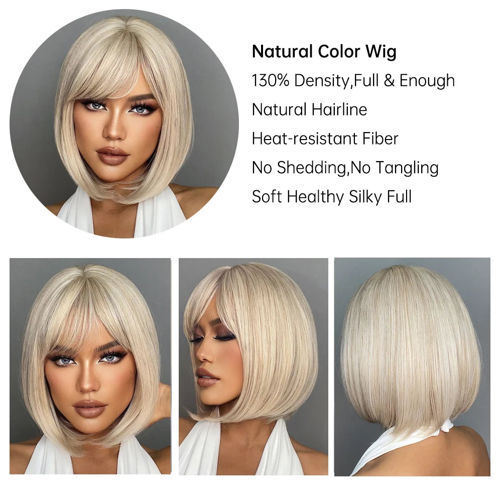 Short Straight Synthetic Wigs for Women with Bangs - Short Straight Bob Hair Wigs