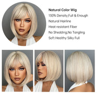 Short Straight Synthetic Wigs for Women with Bangs - Short Straight Bob Hair Wigs