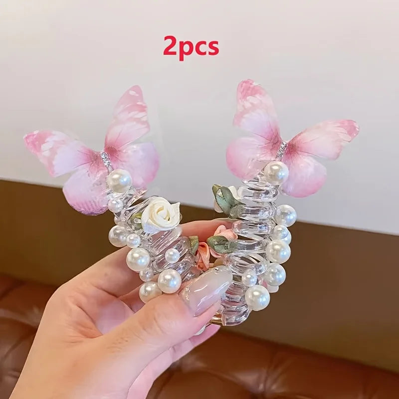 2 pcs Whimsical Butterfly Mesh Headbands for Girls - Hair Accessories for Daily Wear, Parties, Elegant Hair Tie with Intricate Designs