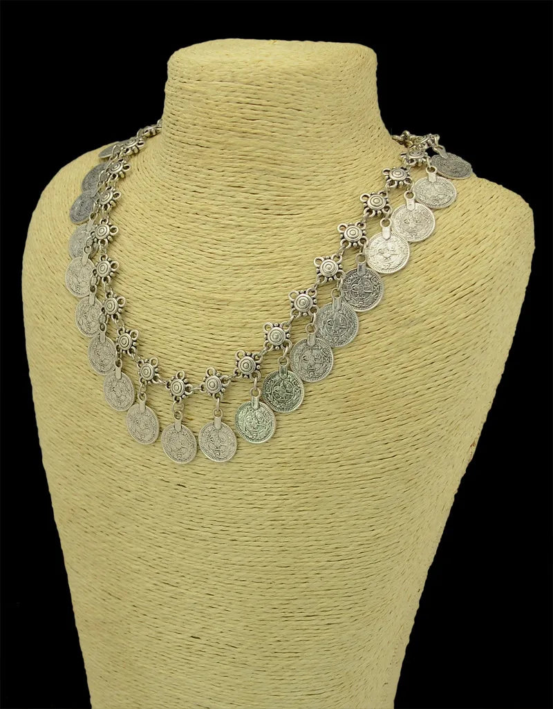 Bohemian Women's Gold/Silver Color Coin Tassel Necklace. Classic Vintage Turkish Dress Jewelry
