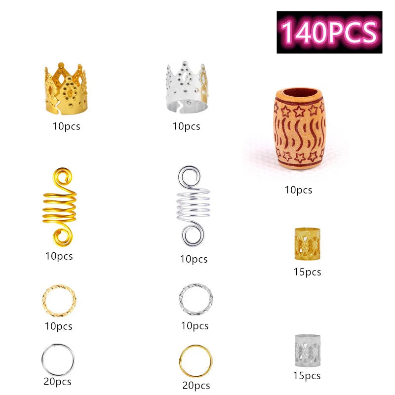 60-170pcs Metal African Hair Rings, Beads, Cuffs, Tubes, Charms for Hair Braids for Women & Men/Boys & Girls-hair accessories-SWEET T 52