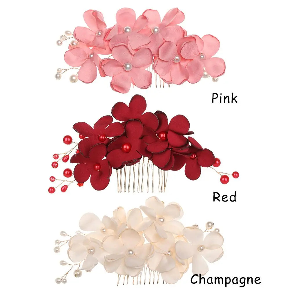 Fashion Bridal Wedding Bridesmaid Red/Pink/Champagne Romantic Flower Hair Clip Hairpin Comb Accessories