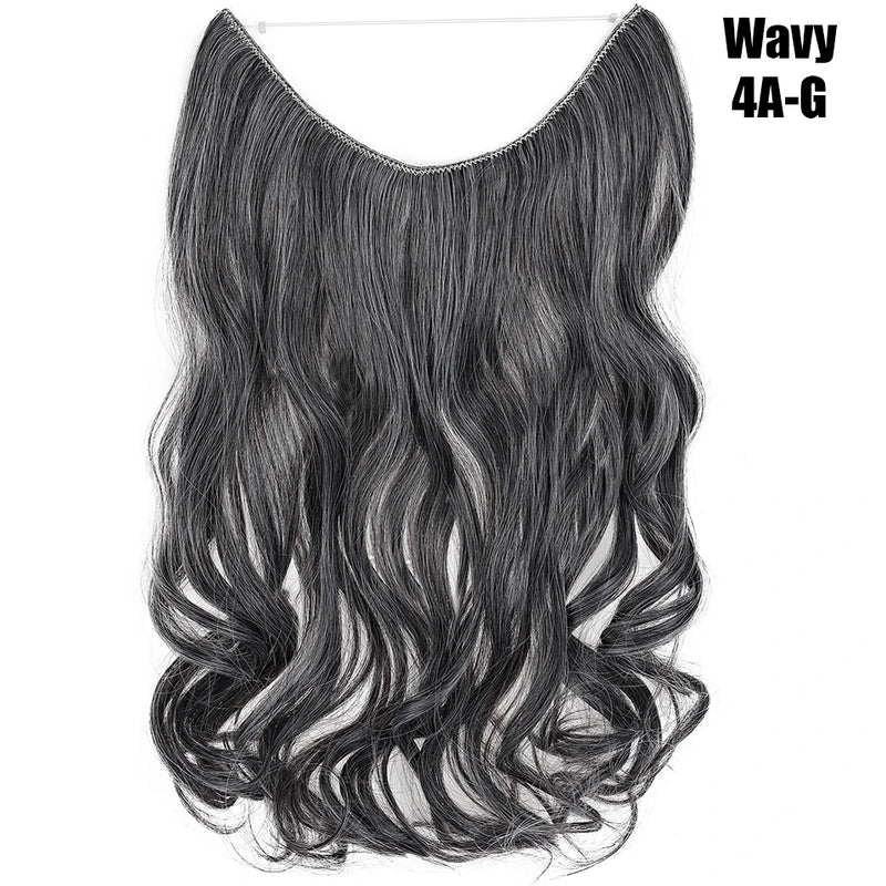 Fil synthétique invisible de 20 pouces, sans clip, extensions de cheveux, postiches en ligne de poisson/extensions de cheveux, faux cheveux pour femmes