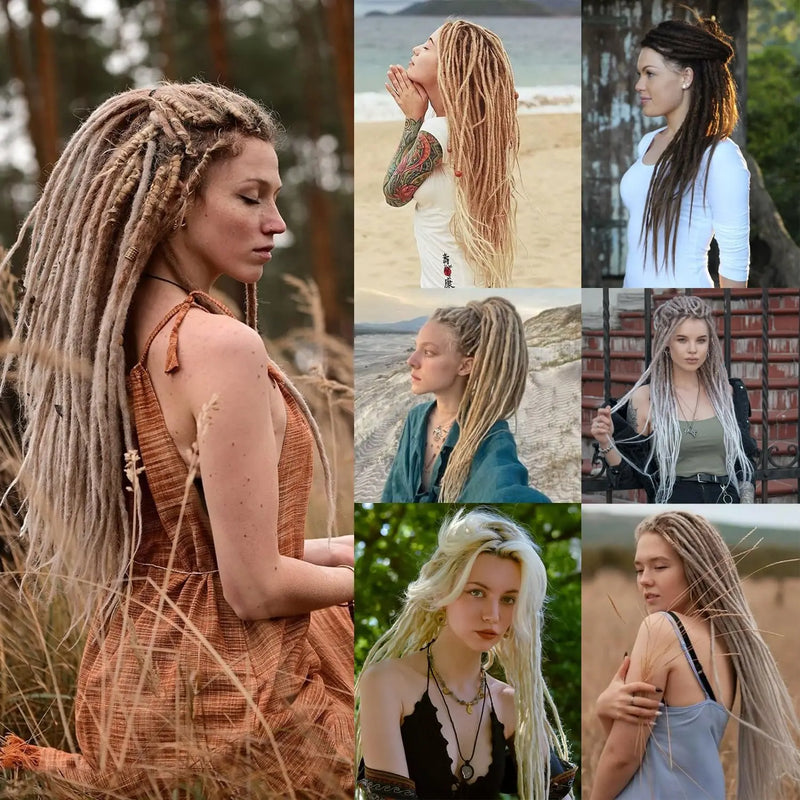 Dreadlock Extensions 24 Inches, 3 in 1 Mixed DE Dreads, Synthetic Curly Ends Hip-Hop/Hippie/Boho Style, Handmade Braids