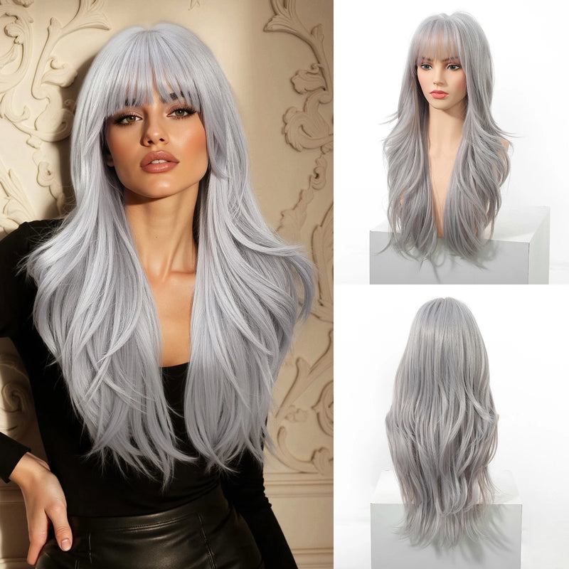 EASIHAIR Light Orange Synthetic Wigs Long Wavy Ombre Natural Hair Wigs with Bangs for Women Cosplay Lolita Wig Heat Resistant SWEET T 52