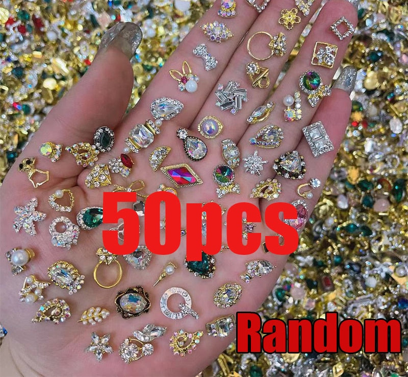 1 Bag Random Luxury Nail Art Dangle Jewelry (Heart/Bowknot) Mixed Style 3D Nail Art Charms for Women and Girls