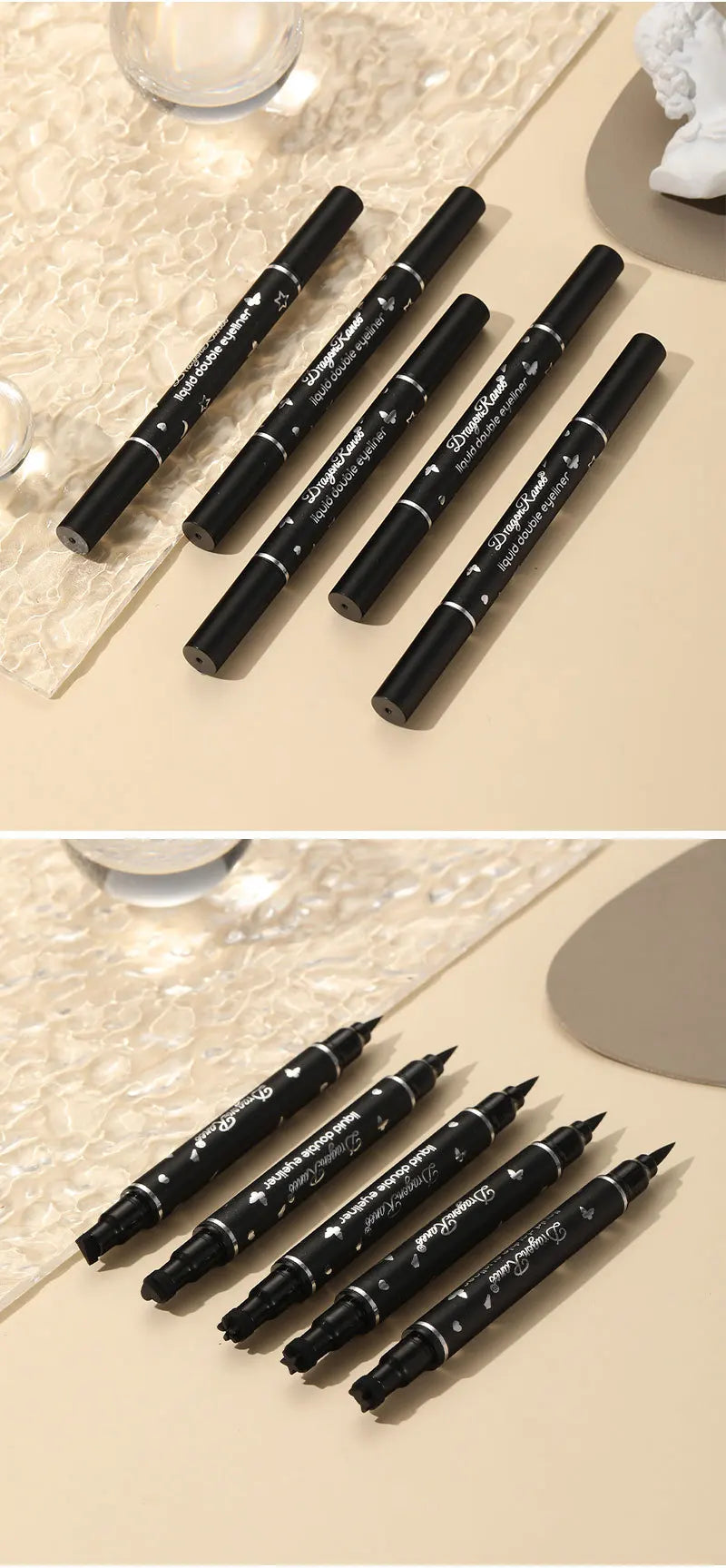 2 in 1 Butterfly Seal Eyeliner Pen, Star/Moon Stamp, Long-Lasting Waterproof Black Liquid Eye Liner Pencil, Unisex