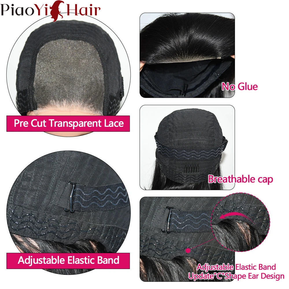 Glueless Wigs - 100% Human Hair Water Wave Bob Wigs, Ready to Wear Curly Wave Human Hair Wigs. 4X4 Swiss Lace Bob