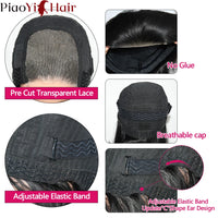 Glueless Wigs - 100% Human Hair Water Wave Bob Wigs, Ready to Wear Curly Wave Human Hair Wigs. 4X4 Swiss Lace Bob