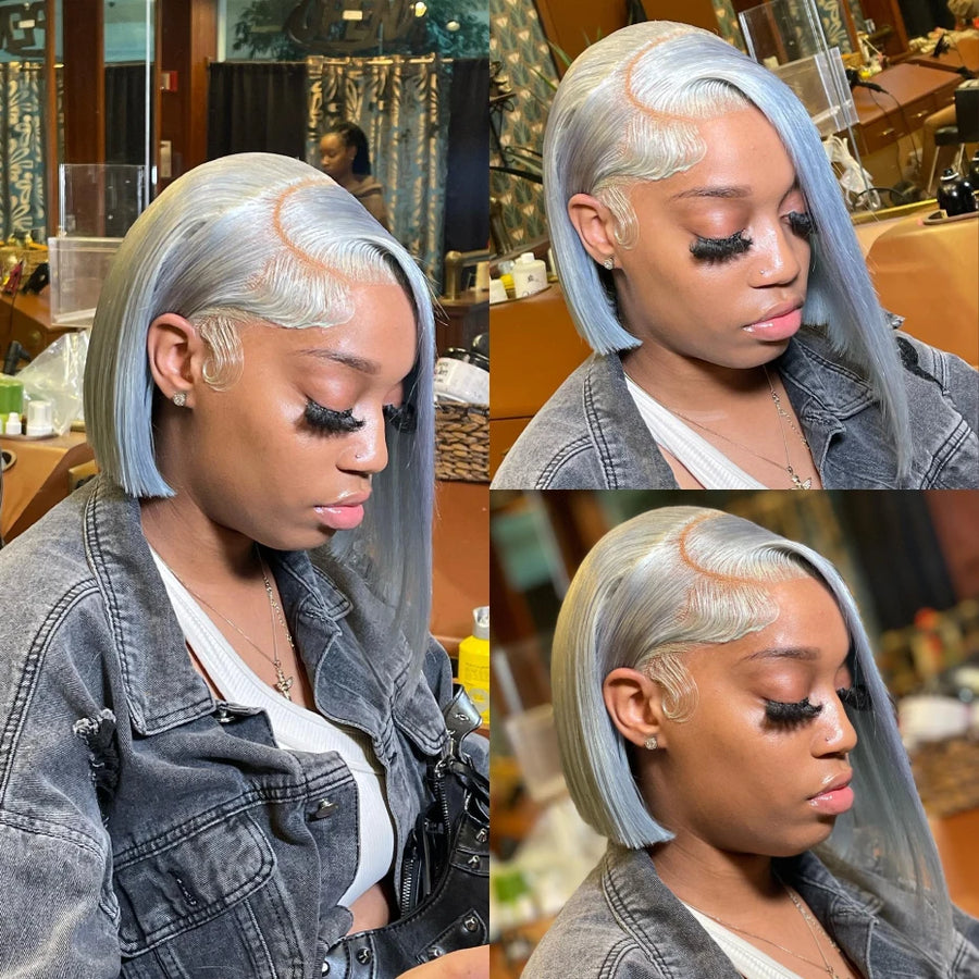 Silver Grey Bob Wig — 13x6 HD Lace Front, Vietnamese Human Hair, Ships from USA