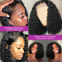 No Glue Deep Wave Lace Frontal Wigs for Women - 13x4/7x5 Glueless Bob Wigs, Curly Human Hair Wigs, 250 Density, Ready to Wear