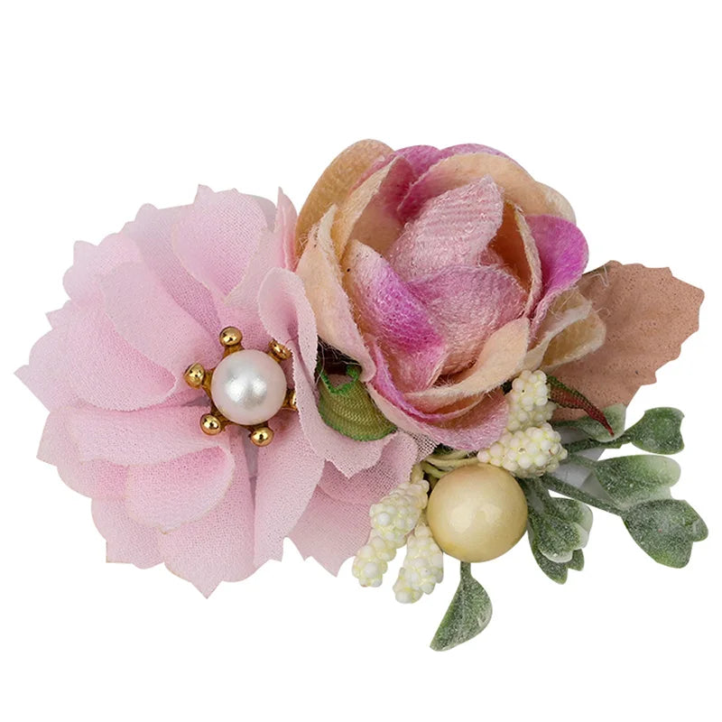 Artificial Flower Hair Clips - Cute Mesh Rose Hairpins with Pearl Barrette Hairgrips for Children, Hair Accessories