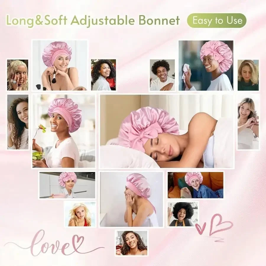 Satin Hair Bonnet with Adjustable Bow Tie