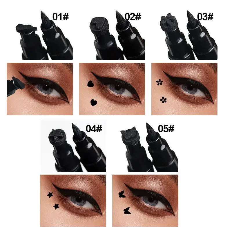 2 in 1 Butterfly Seal Eyeliner Pen, Star/Moon Stamp, Long-Lasting Waterproof Black Liquid Eye Liner Pencil, Unisex