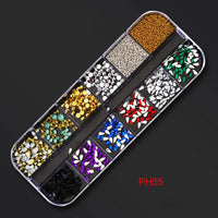 12Gird Box Multi Size AB/Colorful Non-Hotfix Rhinestones Flatback Crystal Diamond Gems 3D Glitter Nail Art Luxurious Decorations SWEET T 52