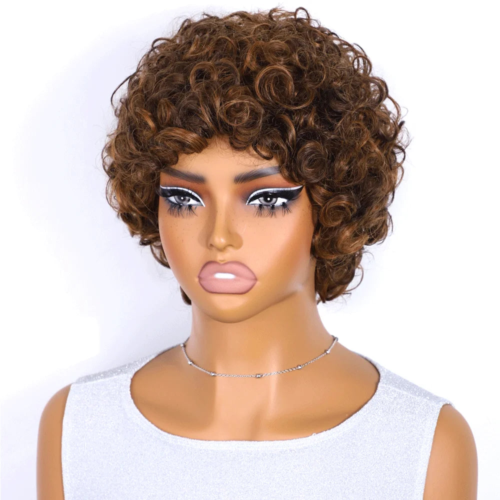 Afro Puff Pixie Bob Wig — Brazilian Remy Human Hair, Pre-Plucked Bangs, Ships from USA