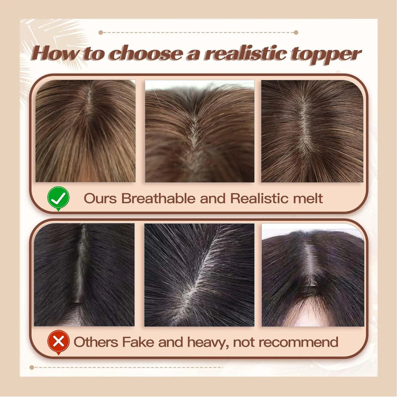 Hair Toppers - Blonde Brown Ombre, 100% Remy Human Hair Topper/HairPieces for Women & Girls, 12 Inches