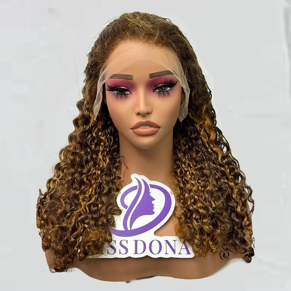 250 Density 12A Double Drawn Burmese Curl Curly Human Hair Wig - 13x4 Lace Frontal Human Hair Wig, Piano Color Hair