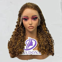 250 Density 12A Double Drawn Burmese Curl Curly Human Hair Wig - 13x4 Lace Frontal Human Hair Wig, Piano Color Hair