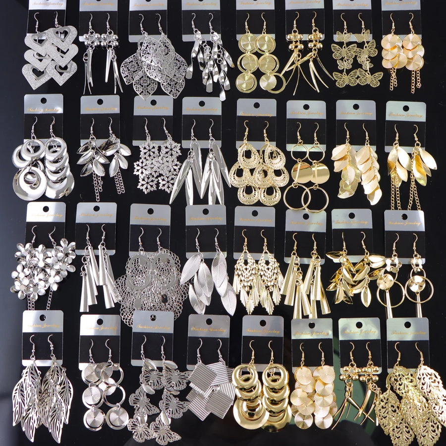 10 Pair/Lot Fashion Shiny Trendy Geometric Pendant Hook Earrings for Women. Star/Heart/Mixed Styles Dangle Jewelry