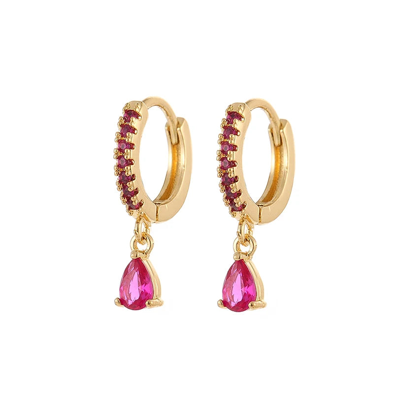 Gold Color Cute Water Drop Earrings For Women & Girls - Zircon Piercing Huggies/Hoop Dangle Earrings