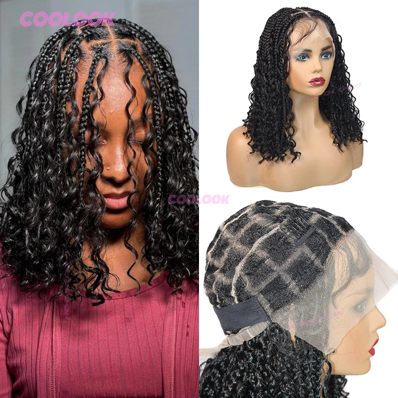 10" Short Bob Wigs Synthetic Braided Wigs For Women Box Braid Full Lace Wig Braid African Cornrow Braids Lace Wigs Cheap Sweet T 52