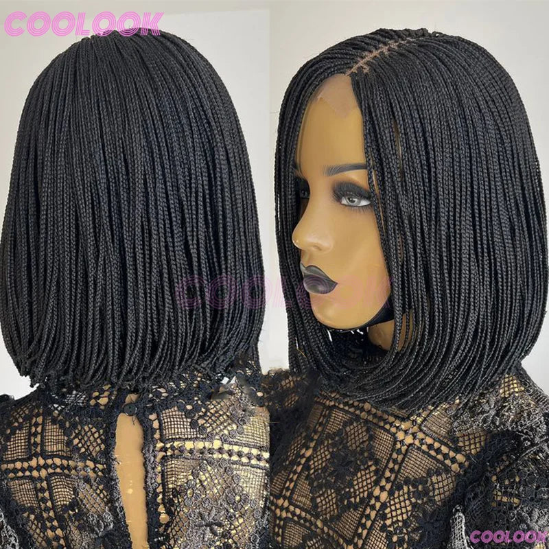 12" Short Braided Wigs for Women, Synthetic Wig, 6*6 Lace Braided African Wigs, Cornrow Micro Braids