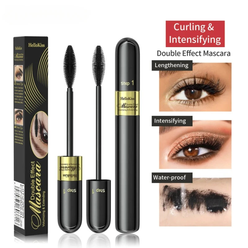 2 in 1 4-D Silk Fiber Eyelashes, Lengthening Mascara, Waterproof Long Lasting Lash Color, 4-D Mascara