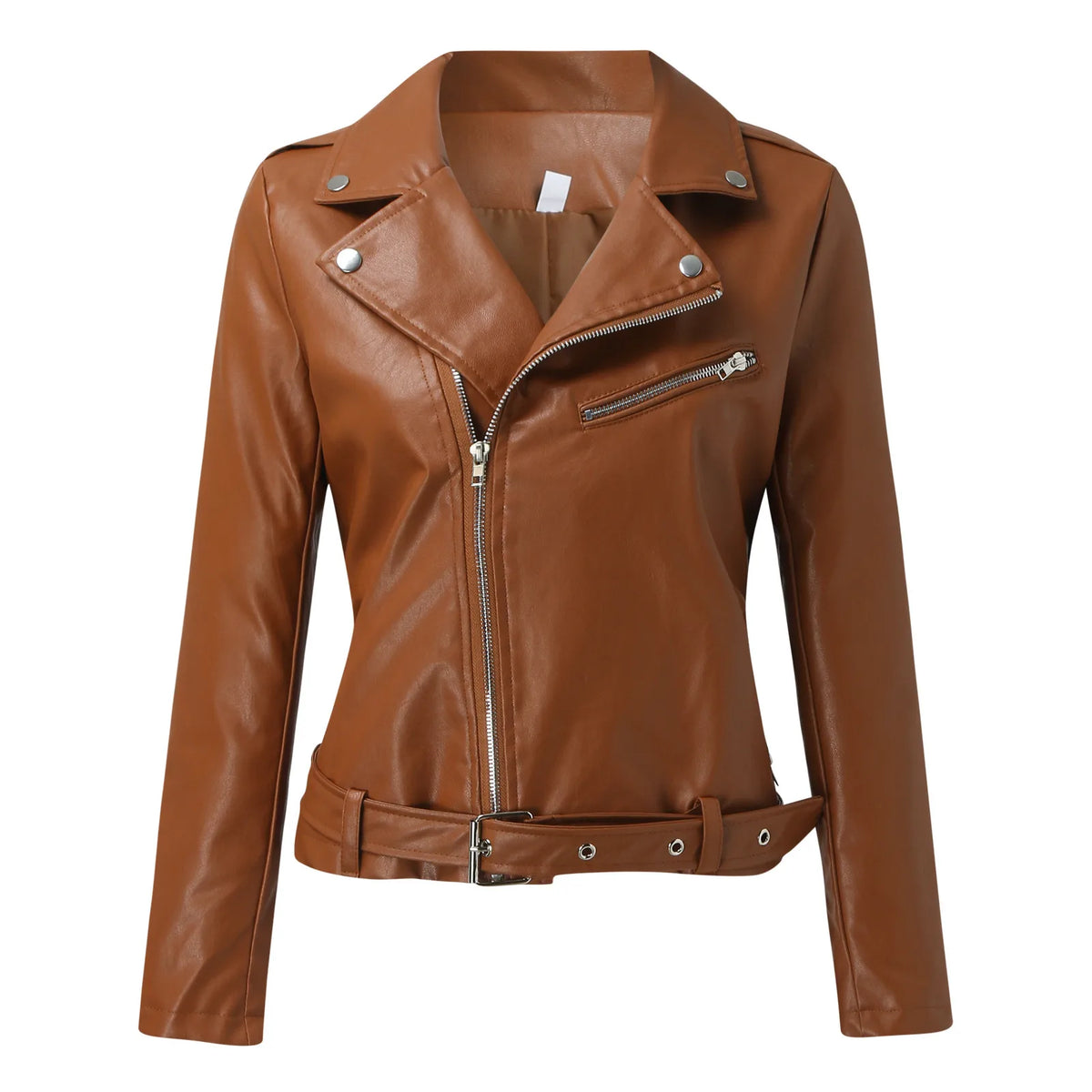 Women's Belted Faux Leather Moto Jacket, S to 3XL