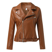 Women's Belted Faux Leather Moto Jacket, S to 3XL