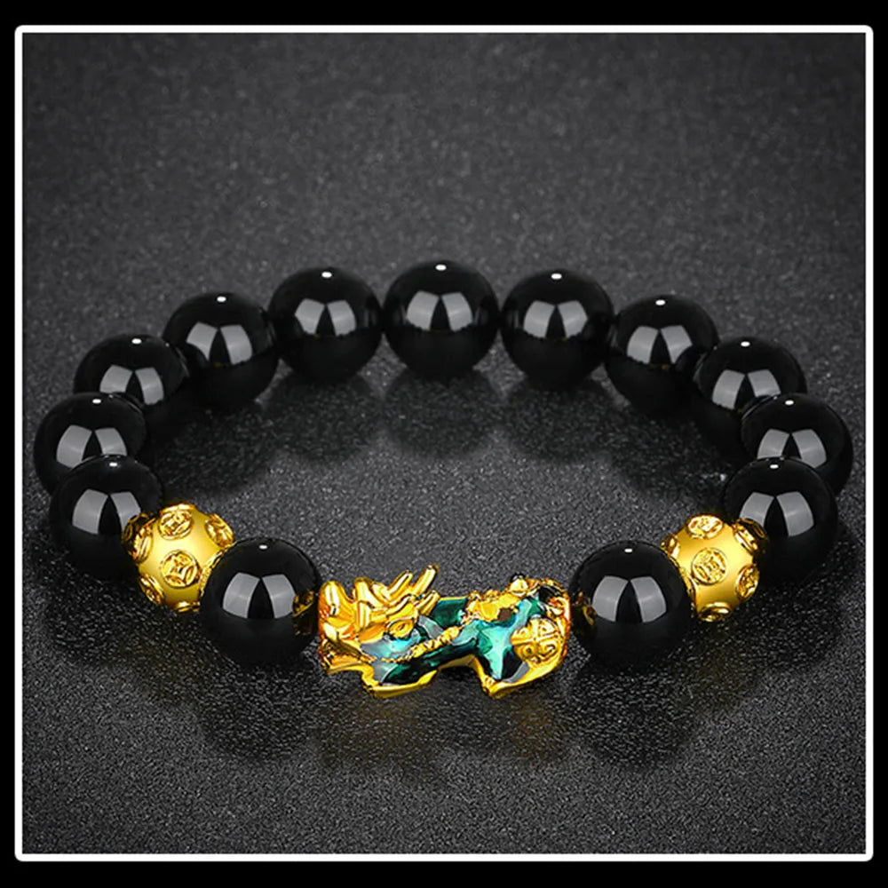 Fashion Jewelry - Obsidian Stone Beads (Attract Wealth) Feng Shui Good Luck Bangle Bracelets