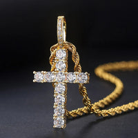 Cubic Zirconia Cross Pendant Necklace on Rope Chain