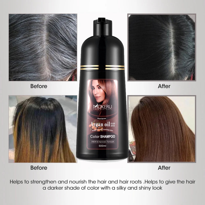 Natural Fast Coloring Argan Oil Shampoo/Dye for Men & Women. Speedy Hair Color Shampoo for Gray/White Hair