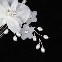 Handmade Elegant Pearl Hair Pins - White Flower Rhinestone Hair Comb For Wedding Parties/Bridal Hair Accessories-hair accessories-SWEET T 52