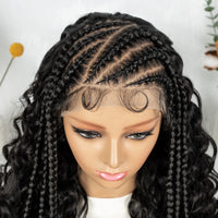 Cornrow Synthetic Braided Wigs 13*6 Lace Front Wig  Knotless Box Braided Wig Partition Design with Curly Hair for African Women Sweet T 52