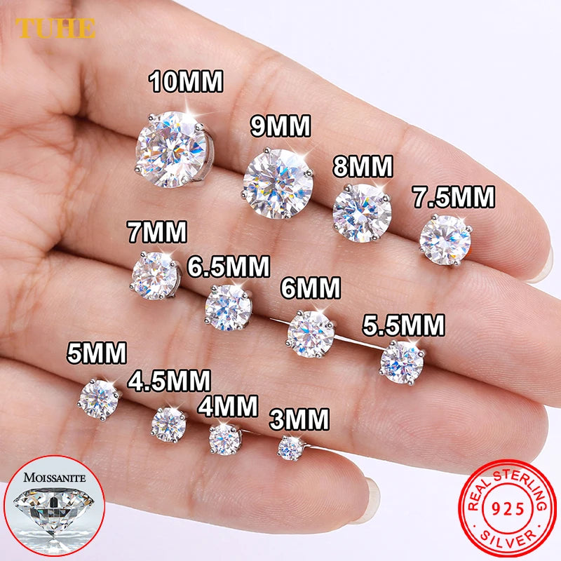 Moissanite Stud Earrings, Marked 925 Sterling Silver