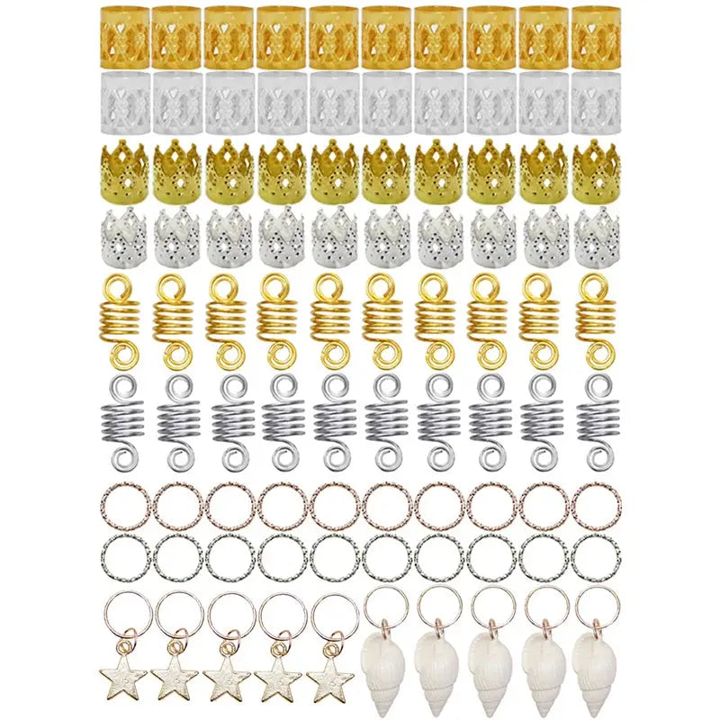 60-170pcs Metal African Hair Rings, Beads, Cuffs, Tubes, Charms for Hair Braids for Women & Men/Boys & Girls-hair accessories-SWEET T 52