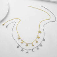 Moon/Star Tassel Zircon Necklace for Women. Choker Personality Fashion Jewelry for Casual Wear.